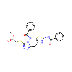 COC(=O)CSc1nnc(Cc2csc(NC(=O)c3ccccc3)n2)n1NC(=O)c1ccccc1 ZINC000028712142