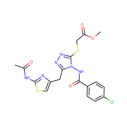 COC(=O)CSc1nnc(Cc2csc(NC(C)=O)n2)n1NC(=O)c1ccc(Cl)cc1 ZINC000028815527