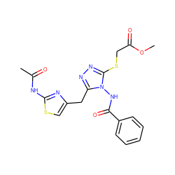 COC(=O)CSc1nnc(Cc2csc(NC(C)=O)n2)n1NC(=O)c1ccccc1 ZINC000028712141