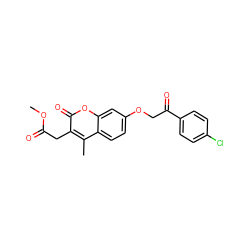 COC(=O)Cc1c(C)c2ccc(OCC(=O)c3ccc(Cl)cc3)cc2oc1=O ZINC000001108394