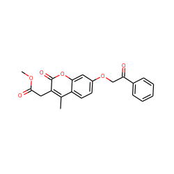 COC(=O)Cc1c(C)c2ccc(OCC(=O)c3ccccc3)cc2oc1=O ZINC000002091144