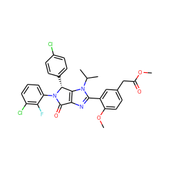 COC(=O)Cc1ccc(OC)c(-c2nc3c(n2C(C)C)[C@@H](c2ccc(Cl)cc2)N(c2cccc(Cl)c2F)C3=O)c1 ZINC000169705659