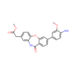 COC(=O)Cc1ccc2c(c1)NC(=O)c1ccc(-c3ccc(N)c(OC)c3)cc1O2 ZINC000028710763