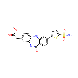 COC(=O)Cc1ccc2c(c1)NC(=O)c1ccc(-c3ccc(S(N)(=O)=O)s3)cc1N2 ZINC000043023618