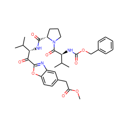 COC(=O)Cc1ccc2oc(C(=O)[C@@H](NC(=O)[C@@H]3CCCN3C(=O)[C@@H](NC(=O)OCc3ccccc3)C(C)C)C(C)C)nc2c1 ZINC000027322287