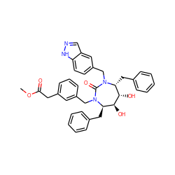 COC(=O)Cc1cccc(CN2C(=O)N(Cc3ccc4[nH]ncc4c3)[C@H](Cc3ccccc3)[C@H](O)[C@@H](O)[C@H]2Cc2ccccc2)c1 ZINC000014908094