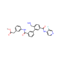 COC(=O)Cc1cccc(NC(=O)c2cccc(-c3cc(C(=O)Nc4ccncc4F)ccc3CN)c2)c1 ZINC000207145168