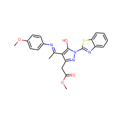 COC(=O)Cc1nn(-c2nc3ccccc3s2)c(O)c1/C(C)=N/c1ccc(OC)cc1 ZINC000101645739