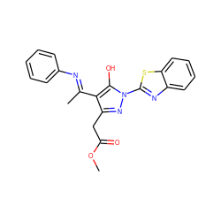 COC(=O)Cc1nn(-c2nc3ccccc3s2)c(O)c1/C(C)=N/c1ccccc1 ZINC000101645513