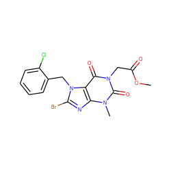 COC(=O)Cn1c(=O)c2c(nc(Br)n2Cc2ccccc2Cl)n(C)c1=O ZINC000008667132