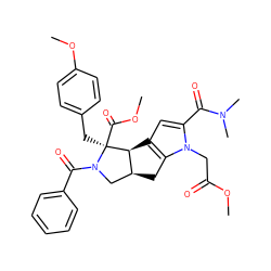 COC(=O)Cn1c(C(=O)N(C)C)cc2c1C[C@H]1CN(C(=O)c3ccccc3)[C@@](Cc3ccc(OC)cc3)(C(=O)OC)[C@@H]21 ZINC000064621967