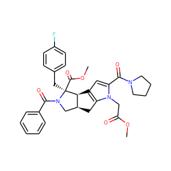 COC(=O)Cn1c(C(=O)N2CCCC2)cc2c1C[C@H]1CN(C(=O)c3ccccc3)[C@@](Cc3ccc(F)cc3)(C(=O)OC)[C@@H]21 ZINC000008829569