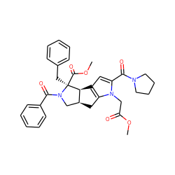 COC(=O)Cn1c(C(=O)N2CCCC2)cc2c1C[C@H]1CN(C(=O)c3ccccc3)[C@@](Cc3ccccc3)(C(=O)OC)[C@@H]21 ZINC000064622519