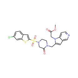 COC(=O)Cn1c(CN2CCN(S(=O)(=O)c3cc4ccc(Cl)cc4s3)CC2=O)cc2cnccc21 ZINC000027738940