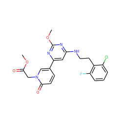 COC(=O)Cn1cc(-c2cc(NCCc3c(F)cccc3Cl)nc(OC)n2)ccc1=O ZINC000035984704