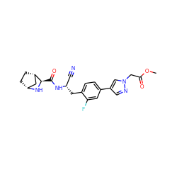 COC(=O)Cn1cc(-c2ccc(C[C@@H](C#N)NC(=O)[C@H]3N[C@@H]4CC[C@H]3C4)c(F)c2)cn1 ZINC000219320041