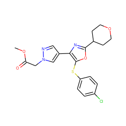 COC(=O)Cn1cc(-c2nc(C3CCOCC3)oc2Sc2ccc(Cl)cc2)cn1 ZINC000146805146