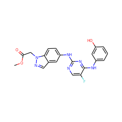 COC(=O)Cn1ncc2cc(Nc3ncc(F)c(Nc4cccc(O)c4)n3)ccc21 ZINC000114328992