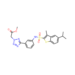 COC(=O)Cn1nnc(-c2cccc(NS(=O)(=O)c3sc4ccc(C(C)C)cc4c3C)c2)n1 ZINC000215578447