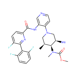 COC(=O)N(C)[C@H]1[C@@H](C)CN(c2ccncc2NC(=O)c2ccc(F)c(-c3c(F)cccc3F)n2)C[C@H]1N ZINC000207255685