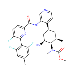 COC(=O)N(C)[C@H]1[C@@H](N)C[C@@H](c2ccncc2NC(=O)c2ccc(F)c(-c3c(F)cc(C)cc3F)n2)C[C@H]1C ZINC000149191041