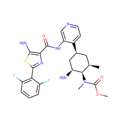 COC(=O)N(C)[C@H]1[C@@H](N)C[C@@H](c2ccncc2NC(=O)c2nc(-c3c(F)cccc3F)sc2N)C[C@H]1C ZINC000149314923