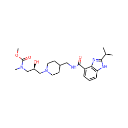 COC(=O)N(C)C[C@@H](O)CN1CCC(CNC(=O)c2cccc3[nH]c(C(C)C)nc23)CC1 ZINC000096272866