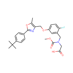 COC(=O)N(CC(=O)O)Cc1cc(OCc2nc(-c3ccc(C(C)(C)C)cc3)oc2C)ccc1F ZINC000653822810