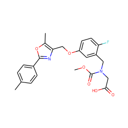 COC(=O)N(CC(=O)O)Cc1cc(OCc2nc(-c3ccc(C)cc3)oc2C)ccc1F ZINC000653825938