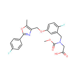 COC(=O)N(CC(=O)O)Cc1cc(OCc2nc(-c3ccc(F)cc3)oc2C)ccc1F ZINC000653825423