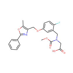 COC(=O)N(CC(=O)O)Cc1cc(OCc2nc(-c3ccccc3)oc2C)ccc1F ZINC000653825421