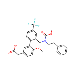 COC(=O)N(CCc1ccccc1)Cc1cc(C(F)(F)F)ccc1-c1cc(CC(=O)O)ccc1OC ZINC000073157770