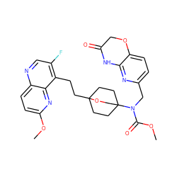 COC(=O)N(Cc1ccc2c(n1)NC(=O)CO2)C12CCC(CCc3c(F)cnc4ccc(OC)nc34)(CC1)OC2 ZINC000222906224