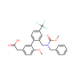 COC(=O)N(Cc1ccccc1)Cc1cc(C(F)(F)F)ccc1-c1cc(CC(=O)O)ccc1OC ZINC000073157772