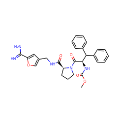 COC(=O)N[C@@H](C(=O)N1CCC[C@H]1C(=O)NCc1coc(C(=N)N)c1)C(c1ccccc1)c1ccccc1 ZINC000013525360