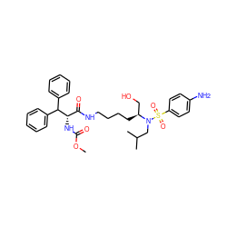 COC(=O)N[C@@H](C(=O)NCCCC[C@@H](CO)N(CC(C)C)S(=O)(=O)c1ccc(N)cc1)C(c1ccccc1)c1ccccc1 ZINC000014947137