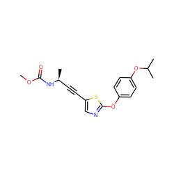 COC(=O)N[C@@H](C)C#Cc1cnc(Oc2ccc(OC(C)C)cc2)s1 ZINC000012339906