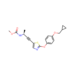 COC(=O)N[C@@H](C)C#Cc1cnc(Oc2ccc(OCC3CC3)cc2)s1 ZINC000035259981