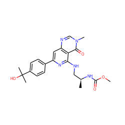 COC(=O)N[C@@H](C)CNc1nc(-c2ccc(C(C)(C)O)cc2)cc2ncn(C)c(=O)c12 ZINC000115125299