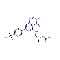 COC(=O)N[C@@H](C)CNc1nc(-c2ccc(C(C)(C)O)nc2)cc2ncn(C)c(=O)c12 ZINC000115139837