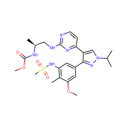 COC(=O)N[C@@H](C)CNc1nccc(-c2cn(C(C)C)nc2-c2cc(NS(C)(=O)=O)c(C)c(OC)c2)n1 ZINC000202626323