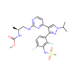 COC(=O)N[C@@H](C)CNc1nccc(-c2cn(C(C)C)nc2-c2ccc(F)c(NS(C)(=O)=O)c2F)n1 ZINC000148385071