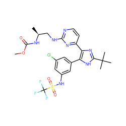 COC(=O)N[C@@H](C)CNc1nccc(-c2nc(C(C)(C)C)[nH]c2-c2cc(Cl)cc(NS(=O)(=O)C(F)(F)F)c2)n1 ZINC000169694636