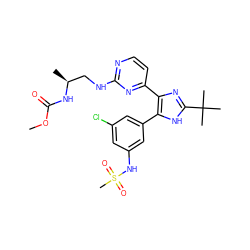 COC(=O)N[C@@H](C)CNc1nccc(-c2nc(C(C)(C)C)[nH]c2-c2cc(Cl)cc(NS(C)(=O)=O)c2)n1 ZINC000169694635