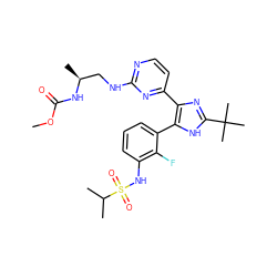 COC(=O)N[C@@H](C)CNc1nccc(-c2nc(C(C)(C)C)[nH]c2-c2cccc(NS(=O)(=O)C(C)C)c2F)n1 ZINC000169694690