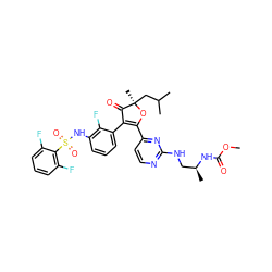 COC(=O)N[C@@H](C)CNc1nccc(C2=C(c3cccc(NS(=O)(=O)c4c(F)cccc4F)c3F)C(=O)[C@@](C)(CC(C)C)O2)n1 ZINC000220219340