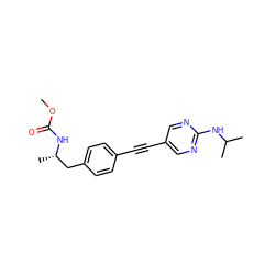 COC(=O)N[C@@H](C)Cc1ccc(C#Cc2cnc(NC(C)C)nc2)cc1 ZINC000169706451