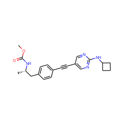 COC(=O)N[C@@H](C)Cc1ccc(C#Cc2cnc(NC3CCC3)nc2)cc1 ZINC000169706443