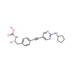 COC(=O)N[C@@H](C)Cc1ccc(C#Cc2cnc(NC3CCCC3)nc2)cc1 ZINC000169706447