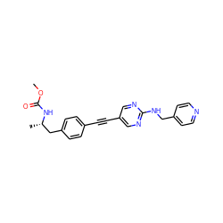 COC(=O)N[C@@H](C)Cc1ccc(C#Cc2cnc(NCc3ccncc3)nc2)cc1 ZINC000169706437